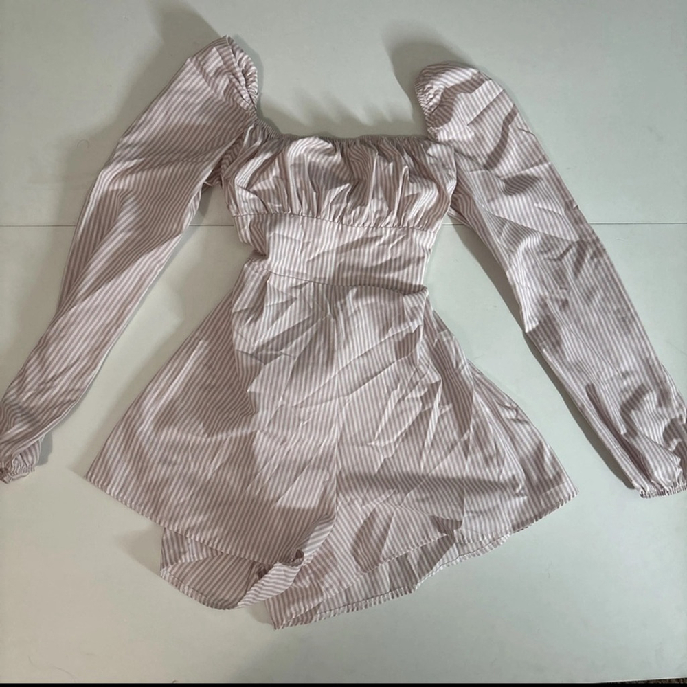 PrettyLittleThing Pink and White Striped Romper